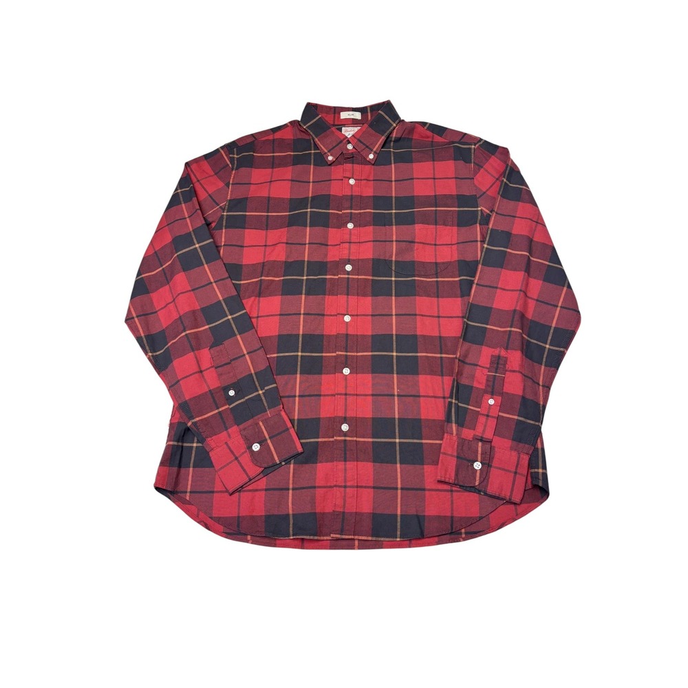 NWT J.Crew Broken-In Oxford Slim Fit Shirt Mens Large Red Black Plaid Organic